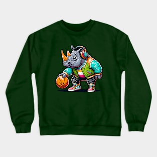 funny rhino basketball Crewneck Sweatshirt